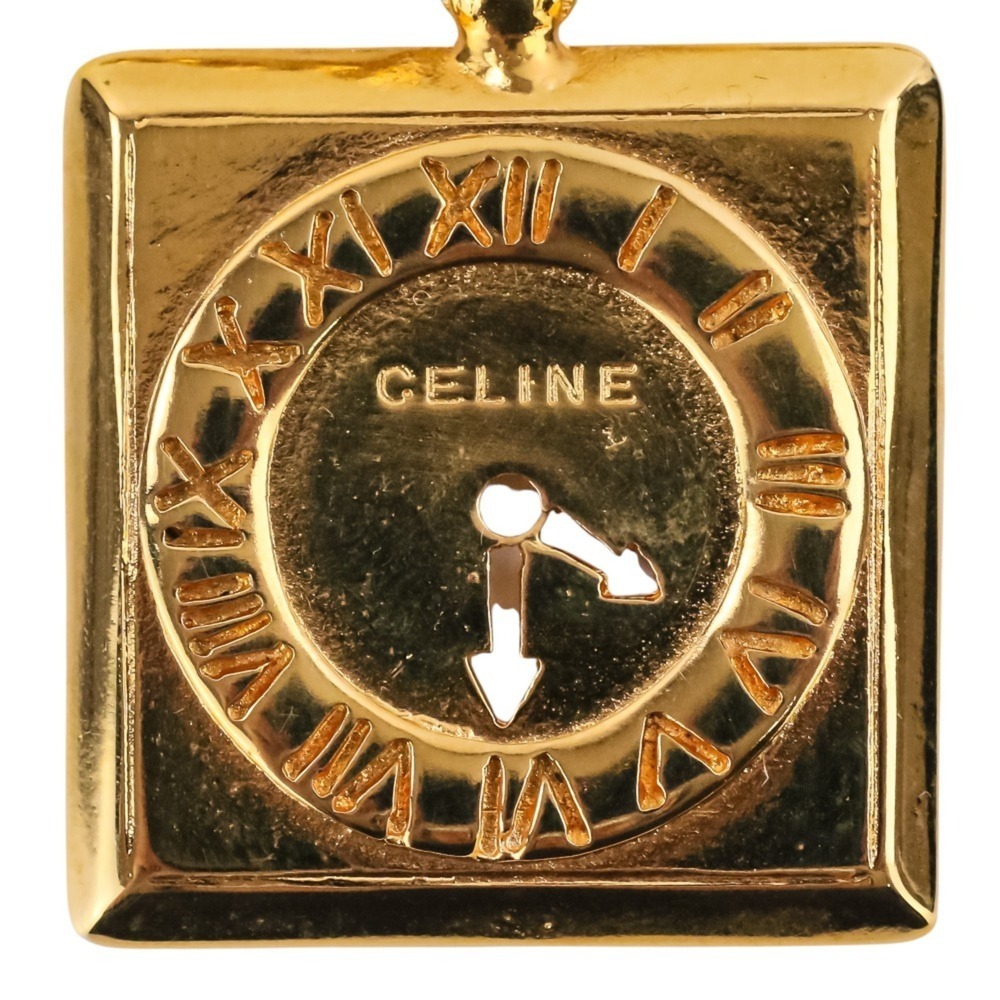 CELINE Vintage Watch Motif Chain Long Necklace, Gold Color, Women's